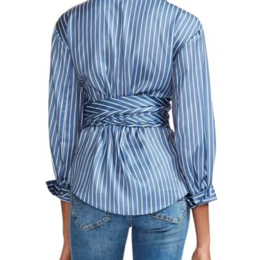 Maje Blue and White Striped Wrap Blouse - Picture 7 of 14